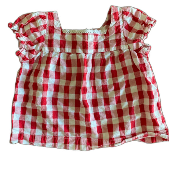 Old Navy Red Gingham Puff Sleeve Top Girls' 6-12 Months - Picture 1 of 9